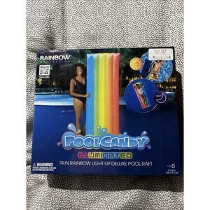 PoolCandy Illuminated 74 in Rainbow Light Up Deluxe Pool Raft Float Lounger